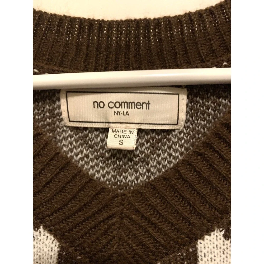 no comment Sweater Vest Womens Juniors Small Brown White V Neck Heart Check‎